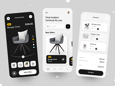 Furniture - eCommerce App app design armchair checkout ecommerce furniture mobile app modern furniture product details sofa