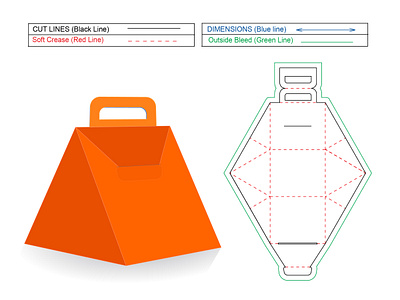 Triangle food box with handle bottle box die cut dieline food box packaging packaging design triangle box vector wine box