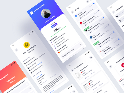 HUNTED - A Job Finder App design hr illustration job app job application jobs logo mobile app design mobile ui plans pricing profile recruitment settings subscription ui ux uidesign uiux uiux design uiuxdesign