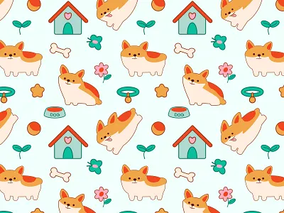 Vector seamless pattern DOG animals character corgi design dog pattern pets seamless shop vector