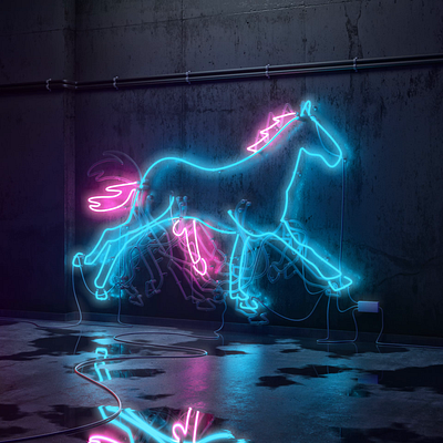 Neon Horse 3d animation character foreal gif neon
