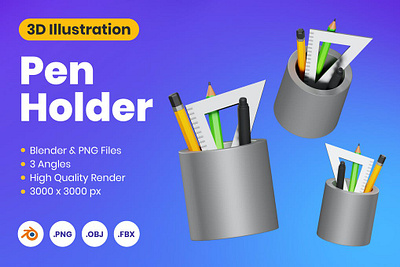 3D Pen Holder 3d 3d animation 3d art 3d icon 3d icons 3d illustration 3d pen app concept design icon icon design icons icons design illustration logo page pen ui web