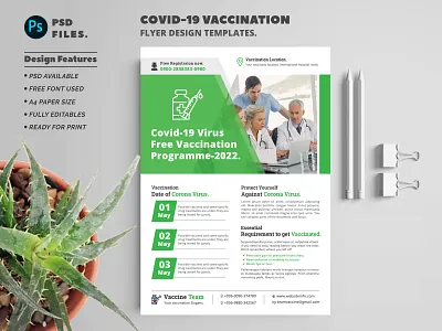 COVID-19 Vaccination Flyer Templates agency blue branding business clean corporate covid 19 design flyer graphic design illustration illustrator logo modern photoshop simple template vaccine