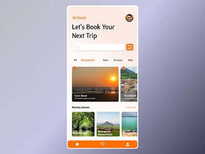 Travelling Home screen ui app black booking design graphic design illustration illustrator orange screen travel trip ux