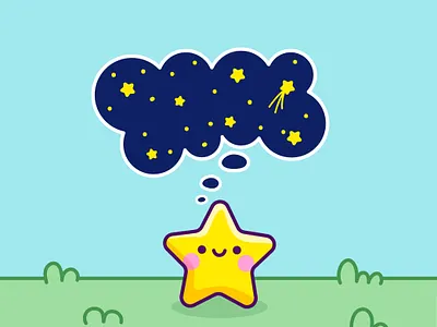 Shiny the Star adobe illustrator adobecc cartoon cartoon character cartoon illustration cute illustration cuteart drawing challenge dream grass illustration inktober kawaii kawaii art shooting star space star vector wacom