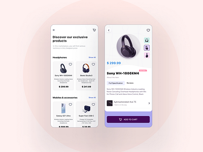 Ecommerce App app application clean design e commerce e commerce application e commerceapp headphones interface list minimal mobile mobile app mobile ui product shopping app store technic technicshop ui