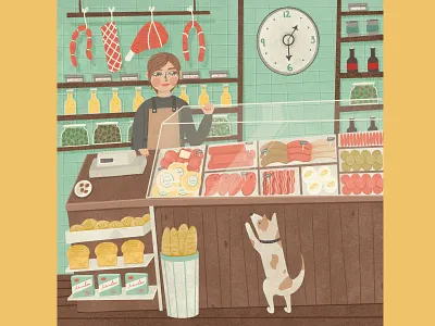 Deli childrens book illustration deli dog editorial ill illustration people procreate shop texture vintage women