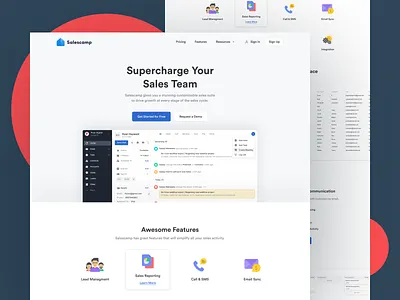 Salescamp Landing page crm landing page ui ux webflow