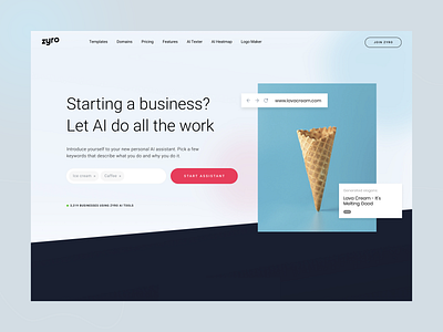 Zyro - Landing Page Redesign grid interface landing minimal startup ui ux web design website