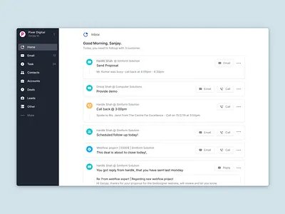 Salescamp's Inbox app crm inbox ui ux web