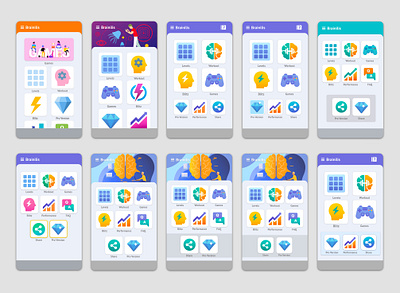 Brain/Intellect Games Mobile App Redesign app casual design game gamified gradient icon illustration logo mobile game ui ux vector