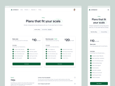 Pricing page — Untitled UI clean ui design system figma green marketing site minimal minimalism price page pricing pricing page simple ui kit web design webflow