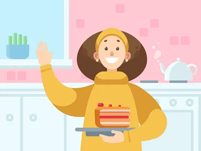 Mom cake character girl home illustration kitchen light mom mother room woman