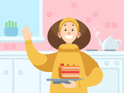 Mom cake character girl home illustration kitchen light mom mother room woman
