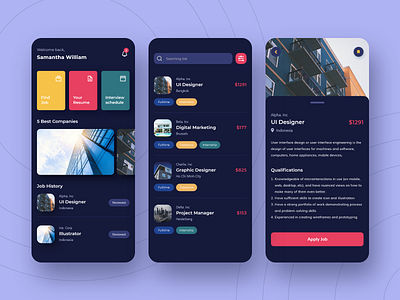 Makaryo - Dark Mode Job Search Design App app mobile artwork dribbbble job product design ui ui designer uiux uxigers