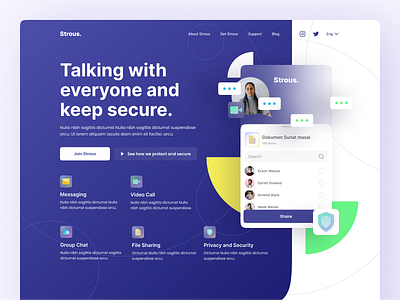 Strout Communication App landing page app branding chat chatting clean design flat graphic design hero homepage illustration landing page messaging minimal minimalism mobile saas ui web design website