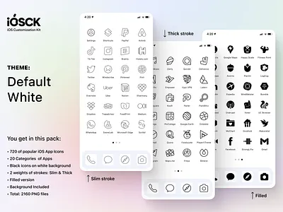 iOSCK 2.0: Default White Theme app icon black customize figma fill filled icon icons ios ios15 ios16 iphone kit mobile stroke ui ux white