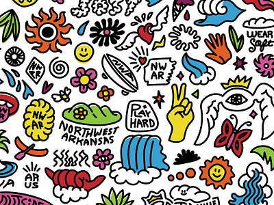 BDGT Summer '22 apparel arkansas design doodle doodles eye fun hand drawn hand made icons illustration illustrations minimal nwa ozarks psychedelic sun surf water waves