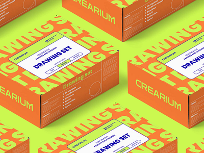 Crearium | Drawing set packaging design animation box box design brand identity branding branding design creative graphic design illustration kids design label label design logo package design packaging painting print set typography