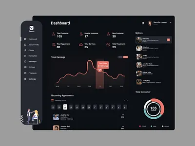 Salon Management web application adobe xd black clean dark theme design figma new orange saas design salon management web application ui uiux user experience user interface design userinterface user research ux ux strategy web app wow