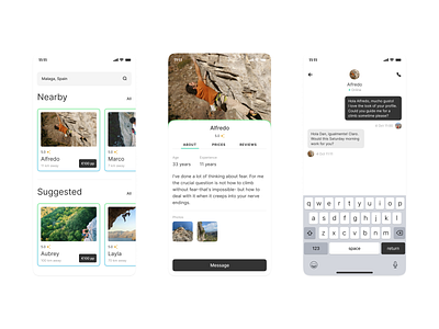 Strava for Rock Climbers III chat climbers climbing design idea ios message messenger mobile profile rock search strava tabs ui ux