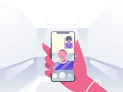 On Call in Elevator character design elevator facetime flat futuristic illustration vector