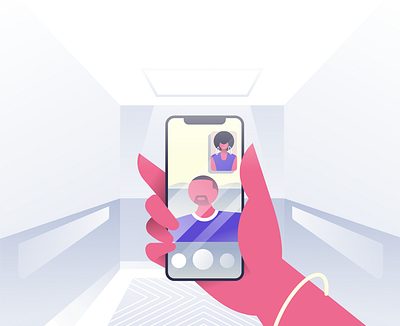 On Call in Elevator character design elevator facetime flat futuristic illustration vector