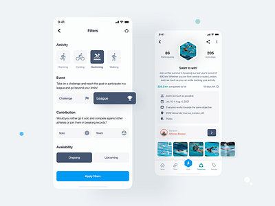 Compete Impossible — Community events cards challenge cycling design events fitness health mobile app running social network sport swimming tracking ui ux