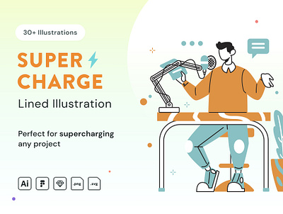 Supercharge Lined Illustration by Pixel True character graphics illustration vector vector illustration