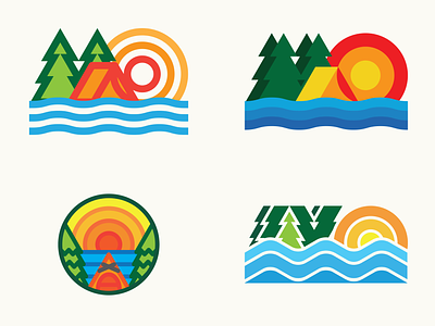 Northland Outfitters Logo Concepts boat branding campground camping illustration kayak logo logodesign michigan monogram nature north outdoors pine pinetree sunset tent thicklines tree water