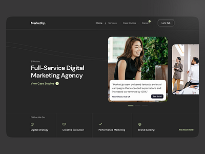 Digital Agency Landing Page agency website branding dark ui digital digital agency landing page marketing marketing agency productdesign studio uidesigner uxui uxuidesign webdesign