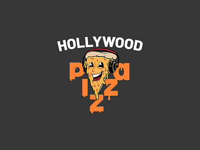 Hollywood Pizza Logo bespoke branding character creative crust food fun headphones illustration influencer logo magic the gathering orange pizza streamer trendy twitch unique visual identity