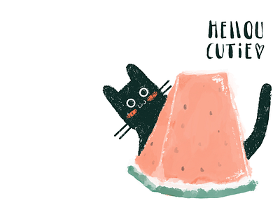 Hellou Cutie cat children illustration cosy cute fun illustration melon