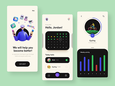 Habits App app app design habit habits app health app mobile app mobile app design mobile ui mvp productivity app ronas it ui ux