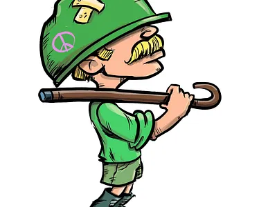 Soldier with a walking stick and peace sign adobeillustrator cartoon character humour illustration illustrator soldier