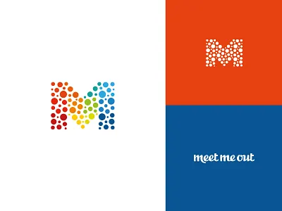 Meet me out brand branding design dots flag fun graphic design icon illustration joy logo m meet minimal modern people rainbow symbol ui