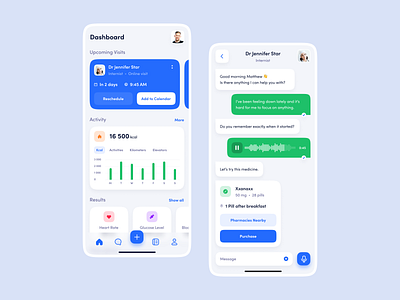 Healthcare Companion App activity app blue chat clean dashboard design doctor figma green health healthcare hospital medical medicine mobile ui ux webapp