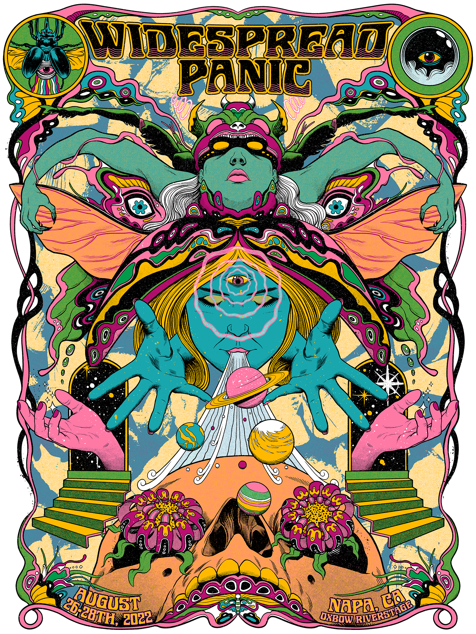 Widespread Panic art noveau bug butterfly gig graphic design insect magic music poster skull sorcery spell vintage