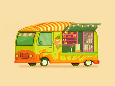 Juice truck art bus car conceptcar digital 2d flat food food truck fresh fruits graphic design green illustration juice juice truck orange photoshop van