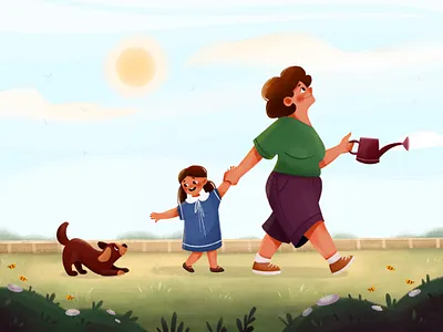 one warm day autumn character character design child children book illustration color cute design digital art family girl grandma illustration kids personage picture picture book procreate warm woman