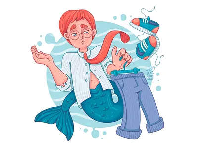 Little mermaid at work branding character funny graphic design illustration mermaid raster work
