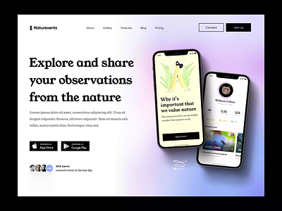 Nature events service landing page event hero section landing design landing page nature product page ui web app web design