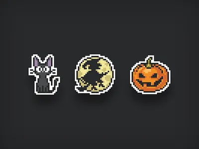 halloween • pixel art • stickers black cat fly halloween illustration jiji kiki kitty moon pack pumpkin sticker witch