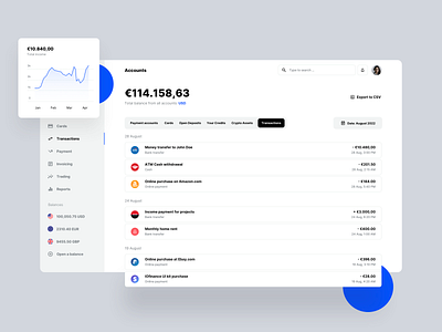 Bank / Payment Accounts - Paysa UI Kit account admin app bank banking dashboard finance fintech list money payment paypal revolut saas transactions transfer ui ui kit ux wallet