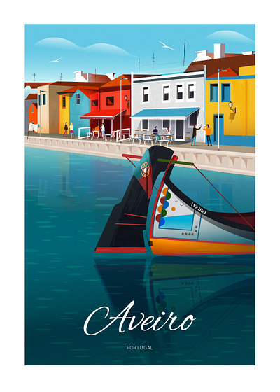 Aveiro, Portugal. Moliceiro & Cais dos Botirōes. affinity designer illustration poster illustration vector