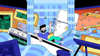 House chaos 2d 2dillustration bath cartoon chaos character design flood graphic design illustration people