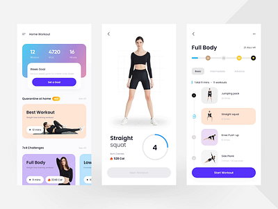 Home Workout App animation app design exercise fitness gym healthy interaction mobile personal training push up sport squat training ui ui design ux workout yoga