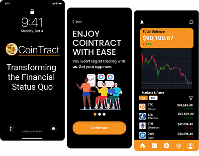 CoinTract Cryptocurrency mobile app bitcoin branding cryptocurrency cryptocurrency mobile app design designer graphic design logo mobile app ui user interface ux