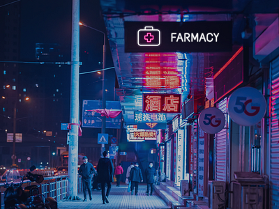 Farmacy Logo asia branding crypto cryptocurrency dark design farmacy graphic design light logo neon neonlight pharmacy street tokyo typography vector web website