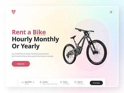 Website Header bicycle branding clean design digital hero header interface landing page minimal product design rent ui ui deisgn uiux ux ux design web website